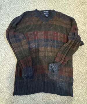 Gant Hand Framed V-Neck Striped Cotton Sweater Size Large